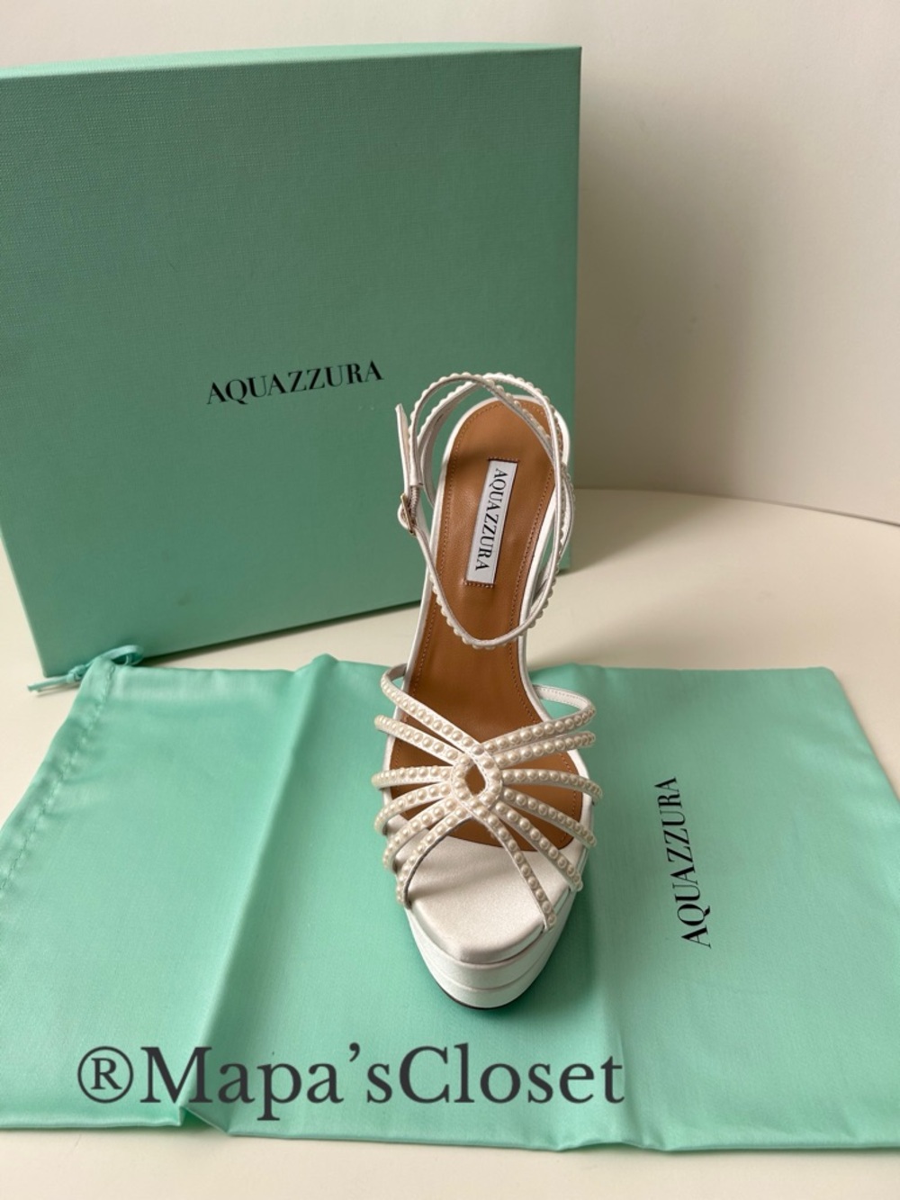 Aquazzura Ivory Pearl-Strap Platform Sandals